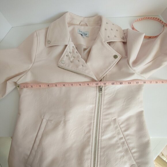 Coffe Shop Kid's Light Pink Faux Leather Silver Stud Moto Biker Jacket - XL Kids - Picture 9 of 15